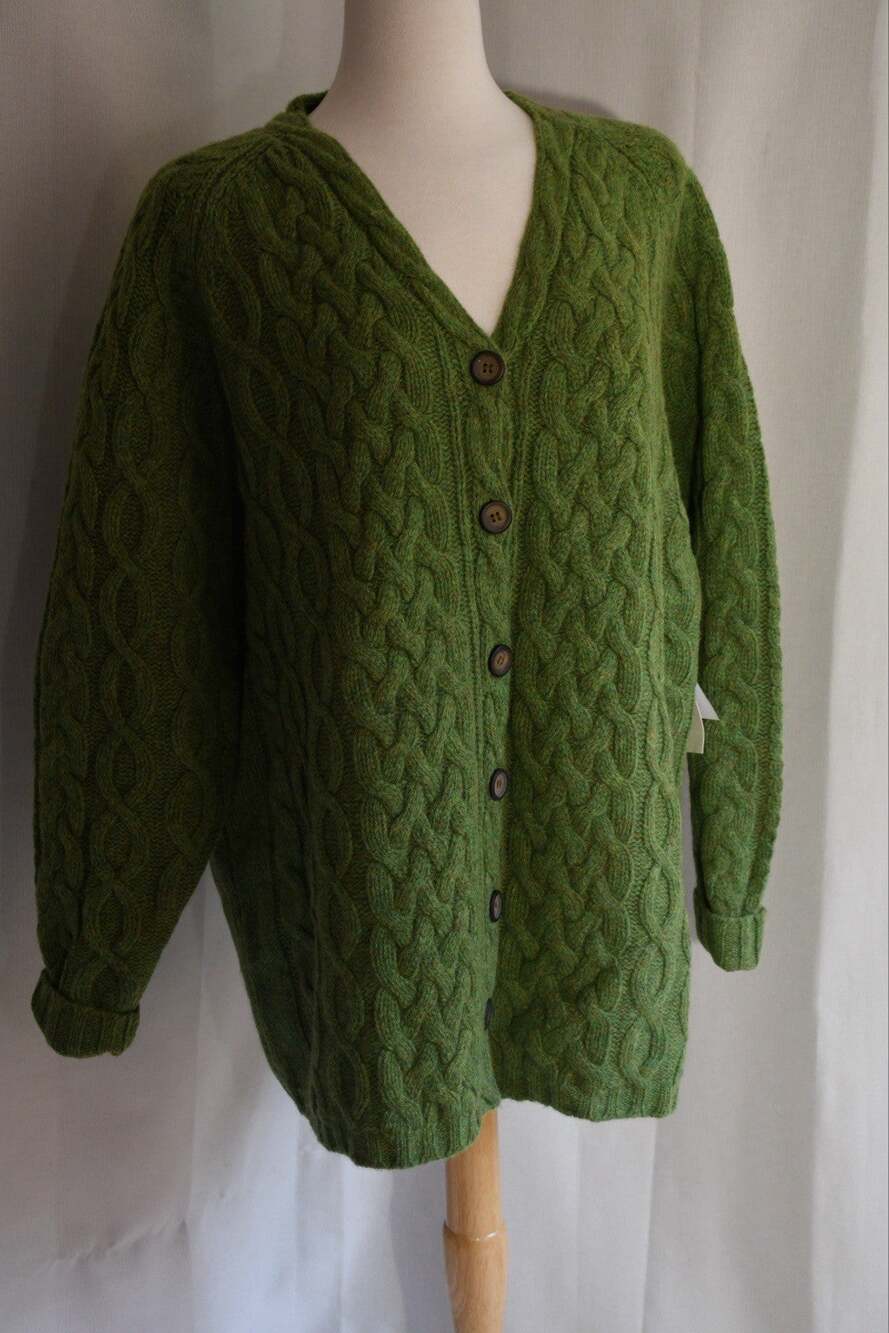 Valerie Stevens Green Cardigan Sweater 100% Lambswool Buttons Sz Large NWT